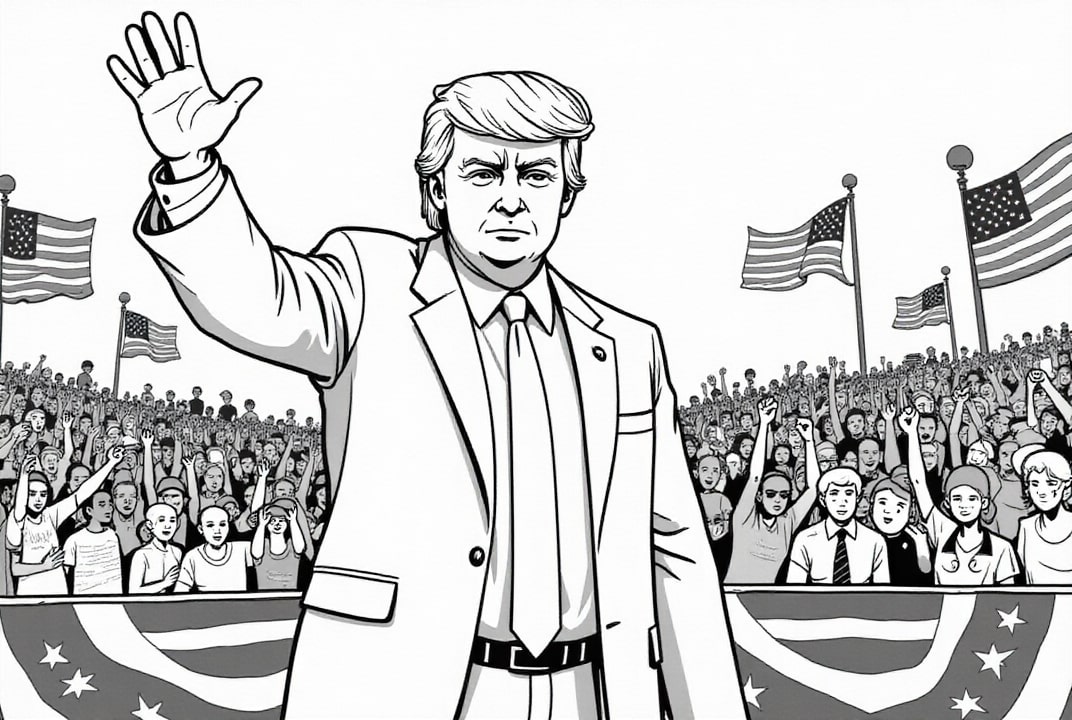 Kleurplaat President Donald Trump op een meeting