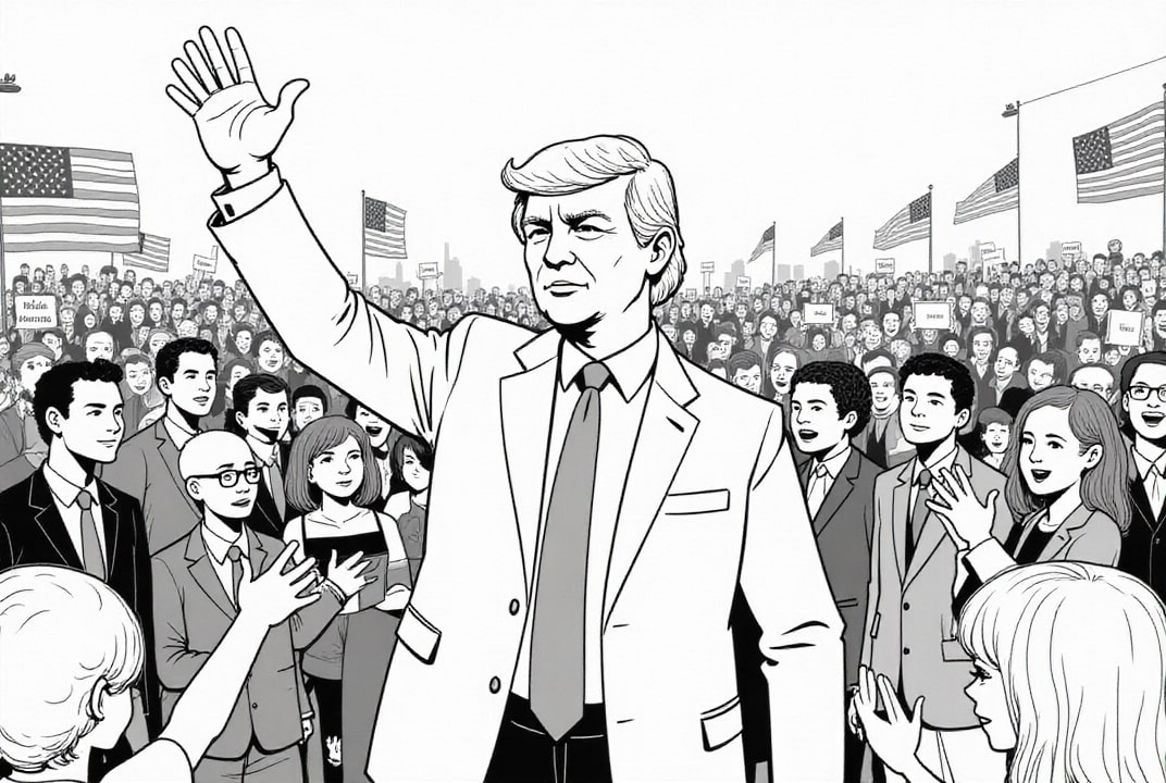 Kleurplaat President Donald Trump op meeting met aanhangers
