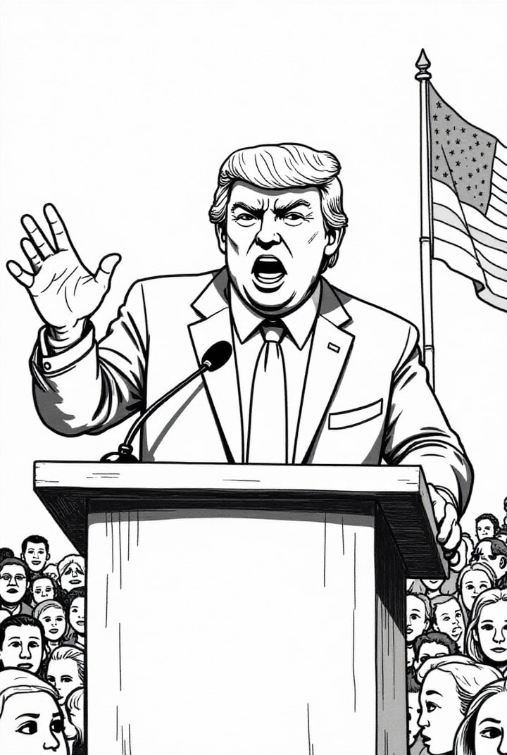 Kleurplaat President Donald Trump spreekt menigte toe