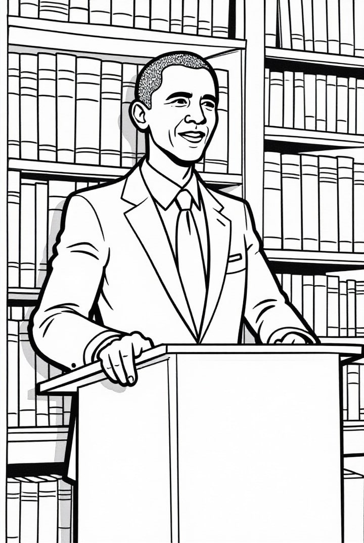 Kleurplaat President Obama geeft een lezing