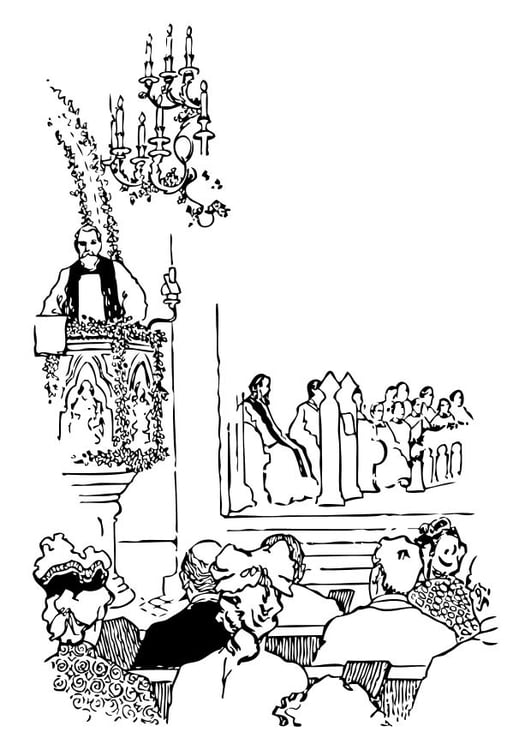 Kleurplaat priester preekt