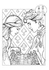 Kleurplaten prins en prinses schaken