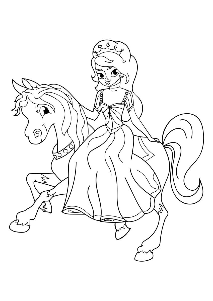 Kleurplaat prinses op paard