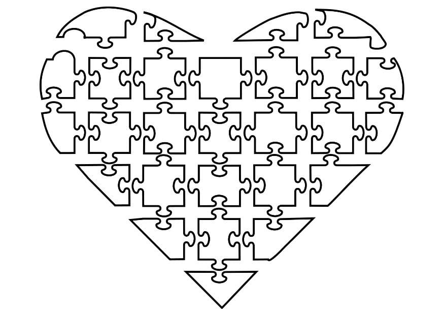 Kleurplaat puzzel hart 