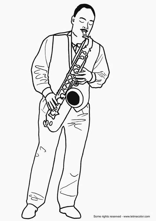 Kleurplaat saxofonist