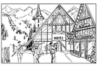kleurplaat skiën - chalet