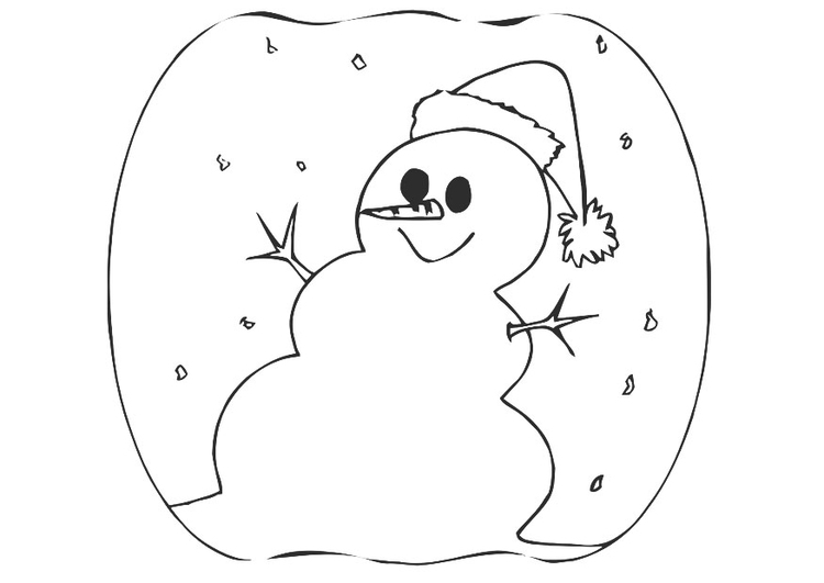 Kleurplaat sneeuwman met kerstmuts