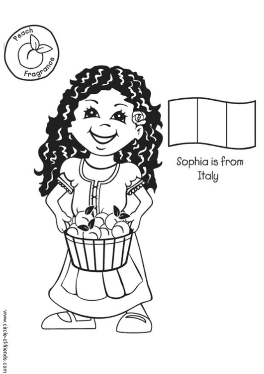 Kleurplaat Sophia uit ItaliÃ« mzt vlag
