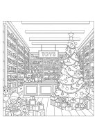 Kleurplaat speelgoedwinkel kerst