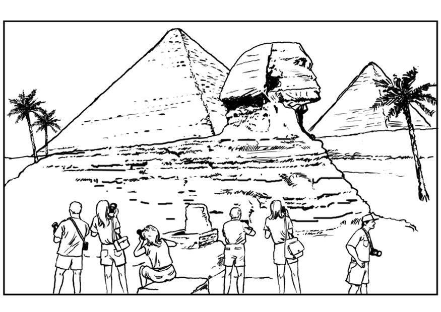 Kleurplaat sphinx en piramiden