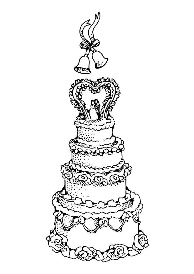 Kleurplaat taart trouwfeest
