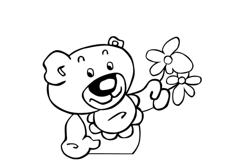 Kleurplaat teddybeer met bloemen