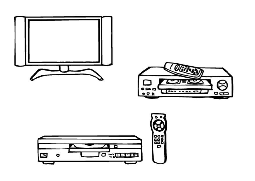 Kleurplaat televisie - videospeler - dvd-speler