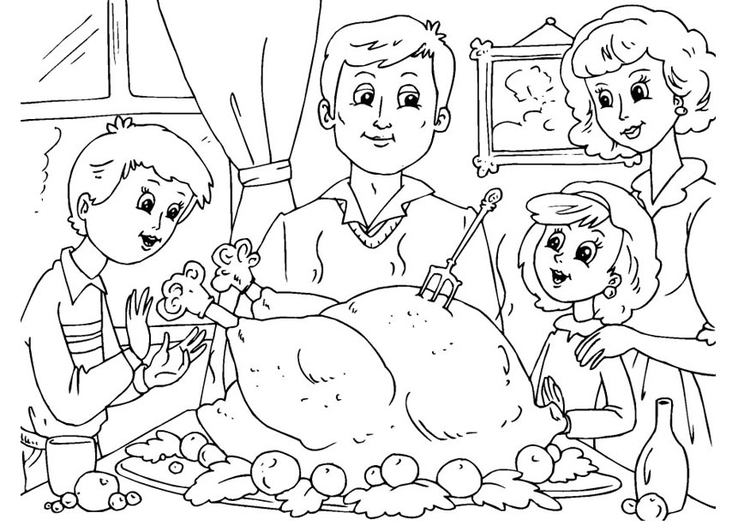 Kleurplaat thanksgiving maaltijd met familie