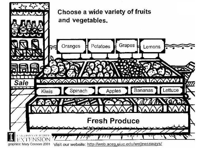 Kleurplaat Verse groenten en fruit