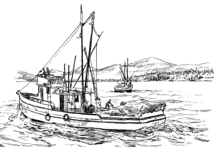 Kleurplaat visserschip
