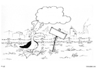 kleurplaat vogel bij fabriek