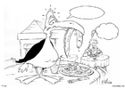 kleurplaat vogel in restaurant