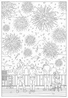 Kleurplaat vuurwerk met nieuwjaar