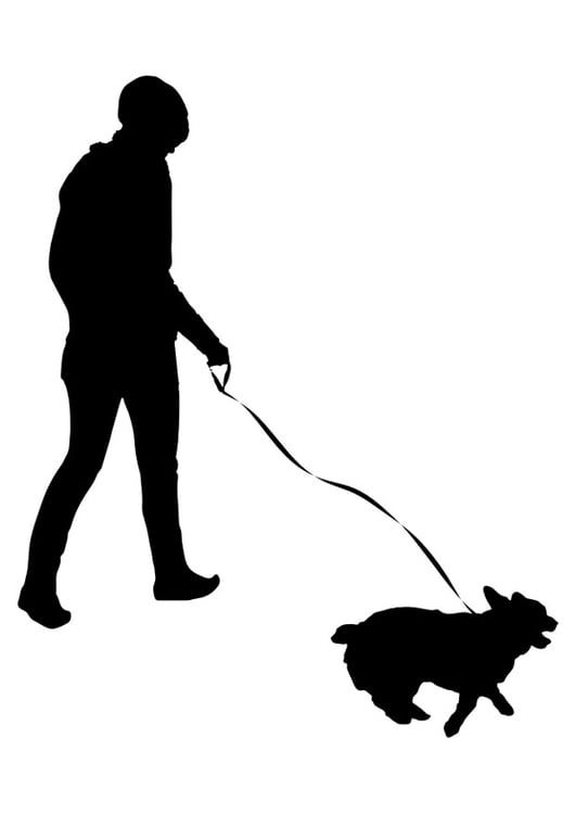 Kleurplaat wandelen met hond