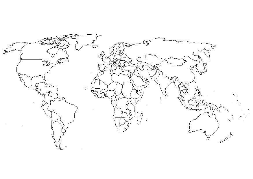 Kleurplaat wereldkaart. Gratis om te printen - afb 8110.