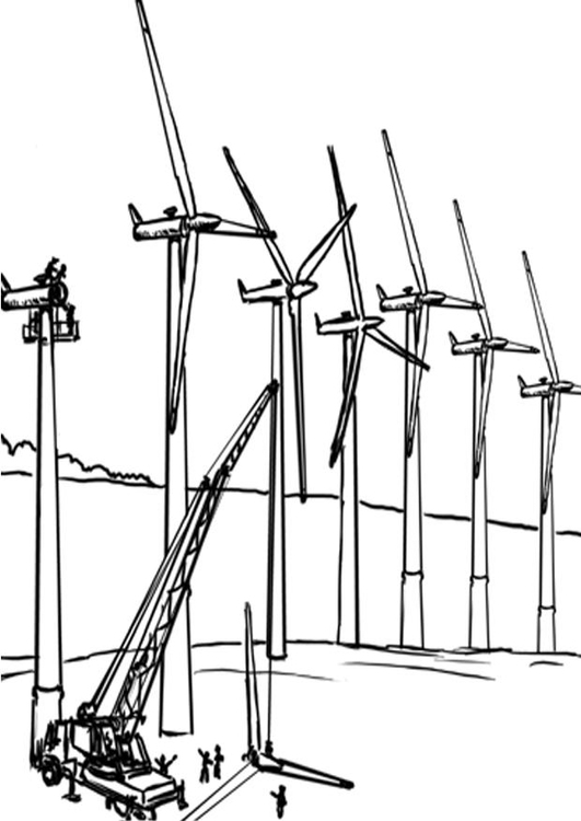 Kleurplaat windmolens - windenergie